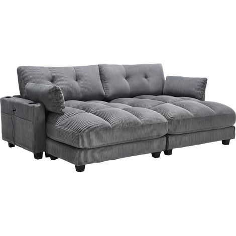 Canapé Palm en velours côtelé (Corduroy) gris – avec chaise longue, coussins moelleux, confort premium ZIPSOFA