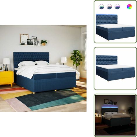 Sommier à lattes de lit avec matelas Bleu 200x200 cm Tissu - Sommier À Lattes De Lit - Sommiers À Lattes De Lit - Lit - Meuble De Chambre À Coucher (1/5)