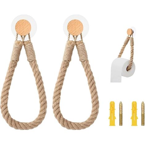 Porte Papier Toilette en Corde, 2 Stück Porte Rouleau Papier Toilette, Support Papier Toilètte, Porte-Pàpier Toilètte en Bois, Support de Pàpier Toilettè Vintage, pour Cuisine, Salle de Bain (1/5)