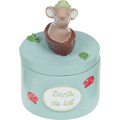 Boite à dents de lait Gris bleu en résine oiseau (1/4)