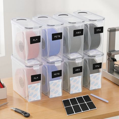 Wolketon 3D-Filament-Boxen, 4 l, Set mit 2/4/6/8 Stück nach Wahl, transparent/schwarz, feuchtigkeitsbeständig mit Trockenmittel (1/5)