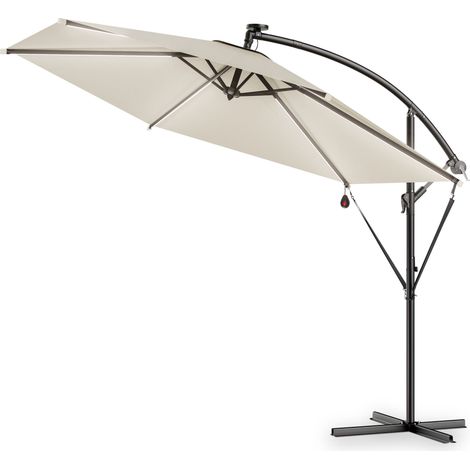 KINGSLEEVE® Mali 3.3m Aluminium Cantilever Garden Parasol with LED Solar Lights and Protective Cover  330cm UV Protection 80+  Tiltable with Crank Handle Patio Umbrella  Cream (1/10)