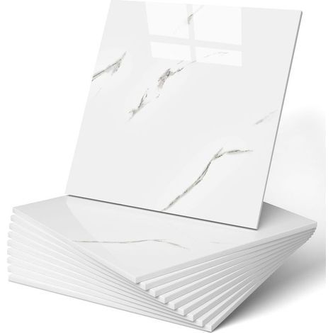 Piastrelle adesive impermeabili effetto marmo, 20x30x30 cm, per doccia, cucina e bagno. Pannelli a parete in PVC bianco nuvola. (1/5)
