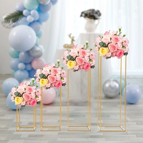 Ensemble de 4 colonnes dorées – Métal – Hauteurs 40+60+80+100 cm – Présentoir ballons – Pièce maîtresse – Support vase pilier (1/5)