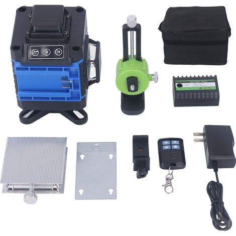 Niveau laser à faisceau vert, lignes croisées auto-nivelantes avec télécommande, prise américaine 110-240V