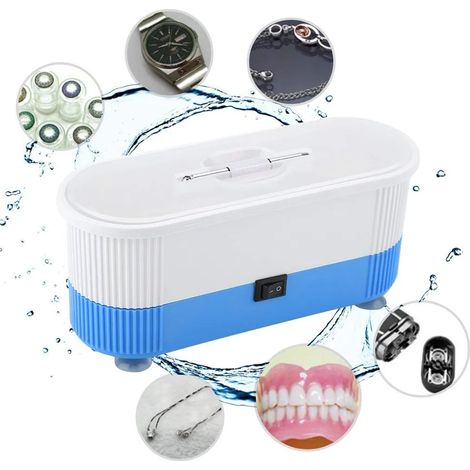 Nettoyeur ultrasonique 300 ml, deux piles AAA, pour lunettes, bijoux, prothèses dentaires et appareils de contention (1 pièce) (1/5)