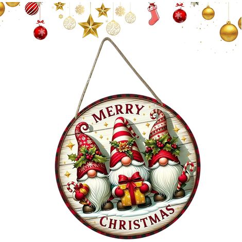 Décorations de Noël pour Porte Pendentifs Ornement Couronne en Bois Panneau porte en bois pour Noël et décoration festive Pour extérieur, porche, jardin, intérieur, cuisine, chambre, bureau, (1/5)