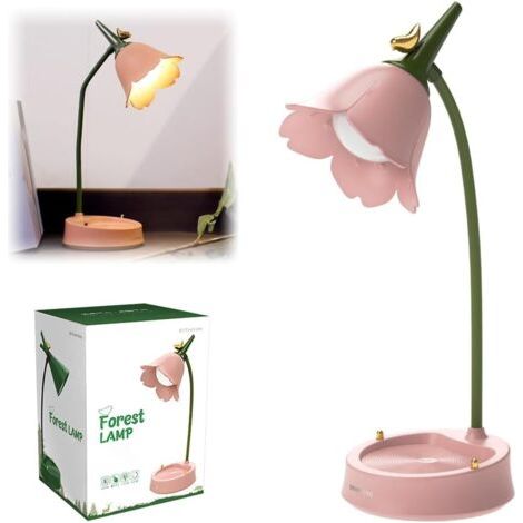 Lampe de Bureau LED,Lampe de Lecture Avec Lumière Réglable et Capteur Tactile USB, 3 Modes de Couleur Lampe de Chevet Pliable, Lampe de Bureau LED Sans Fil pour Enfants (Fleur et Oiseau Rose) (1/5)