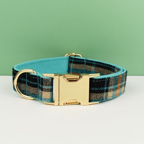 Collier pour chien motif carreaux XL avec nœud papillon et boucle dorée (1/2)