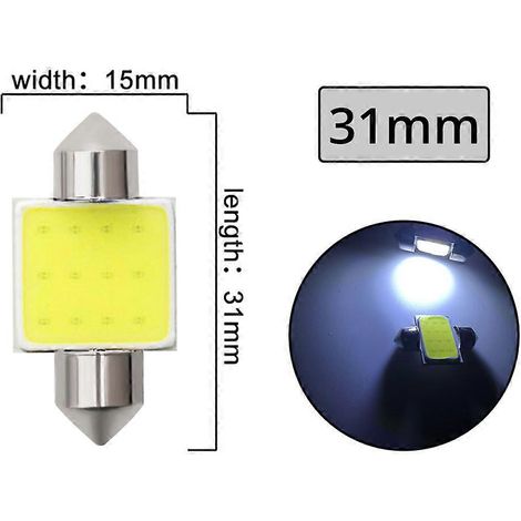 Lot de 2 ampoules blanches FestyCob C5W/C10W (31 mm, 36 mm, 39 mm, 42 mm) pour plafonnier, éclairage intérieur de voiture (plaque d'immatriculation, portière, liseuse). (1/5)