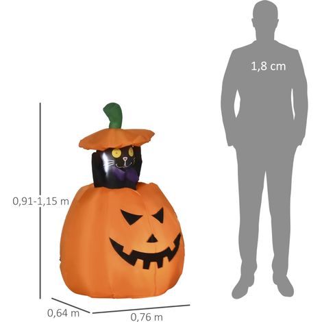Fantôme citrouille avec chat posable Décoration de jardin Helloween Éclairage LED 76 x 64 x 115 cm (1/5)