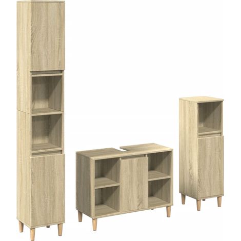 Maison Exclusive - 3-tlg. Badmöbel-Set Sonoma-Eiche Holzwerkstoff