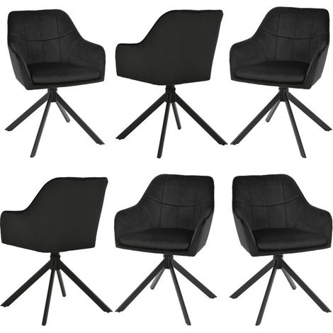 Goeurvant Sedie Girevole Moderna con Cuscino Doppio Spesso, Schienale Ampio e Braccioli Ergonomici - Set di 6 - Nero