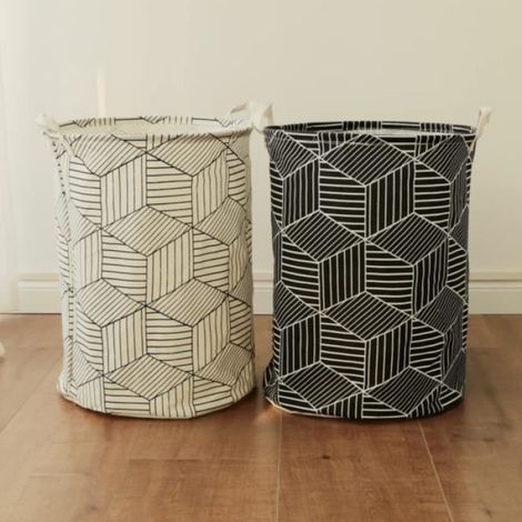 Panier à Linge - - 50×40cm - Coton et Lin - Pliable - Noir (1/4)
