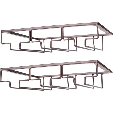 Support de Verre à Vin - Porte-Verres à Pied Suspendu sous Armoire en Métal avec Vis, Support de Rangement pour Verre en Fer Inoxydable avec 3 Rangées pour Cuisine, Bar, Restaurant Brun (1/5)
