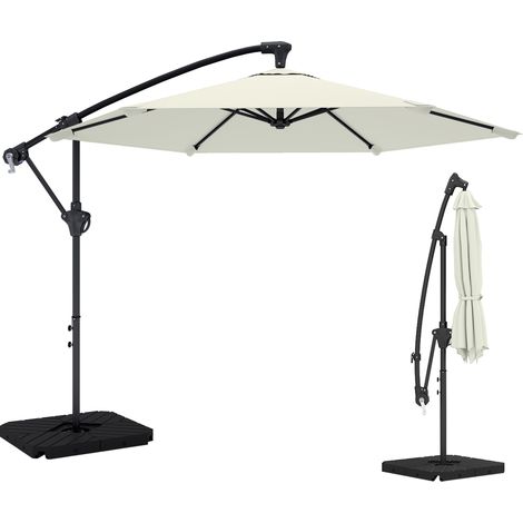 Parasol déporté Ø3 m avec pied croix et dalles, conception soignée (1/5)