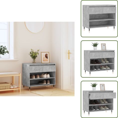 The Living Store Schuhregal Betongrau 70x36x60 cm Holzwerkstoff - Schuhschrank - Schuhregal - Holzwerkstoffmöbel - Garderobe - Einbauschrank