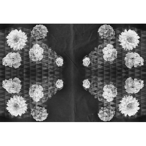 Papier peint panoramique idéal pour salon | Tapisserie panoramique graphique noire et blanche | Papiers peints panoramiques fleurs - 270 x 400 cm (4 pièces) (1/2)