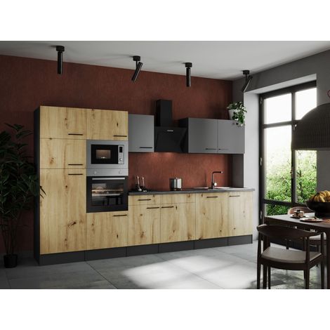 Küche Küchenzeile Küchenblock Grau Matt Artisan Eiche Oliver 340 cm Respekta