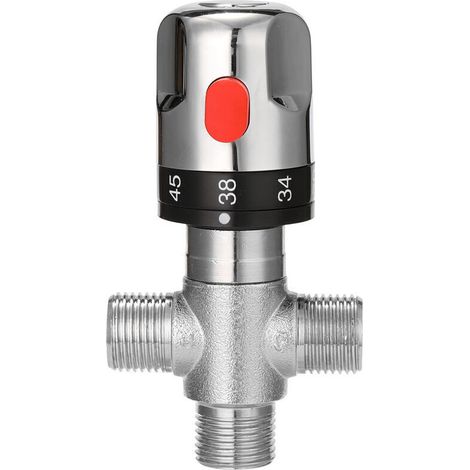 Mitigeur Thermostatique, Vanne de Contrôle de la Température de L'eau en Laiton Massif G1/2, Mitigeur Thermostatique à Trois Voies, pour une Utilisation dans la Salle de Bain, les Toilettes, l (1/4)
