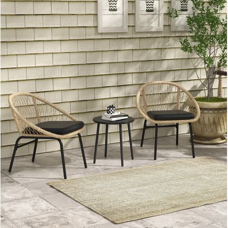 3-teiliges Gartenmöbel-Set aus gelbem Rattan mit Kissen für Balkon – MEUBLIV (1/5)