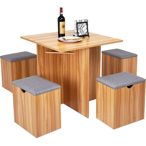 Table à Manger avec Tabouret, Table de Repas Carrée, Ensemble avec Banc de Rangement,Mondeer (1/5)