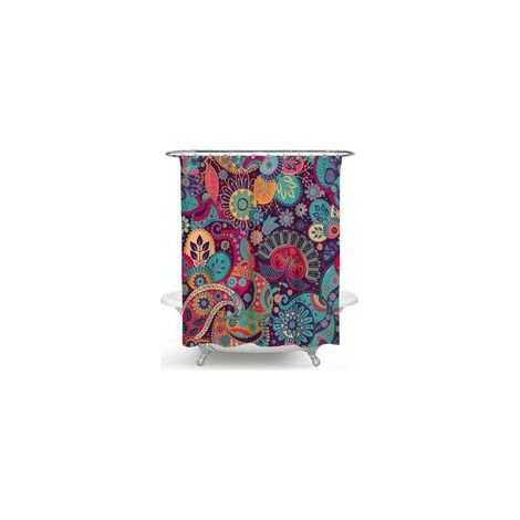 Mandala Ethnique Décor Rideau De Douche Rétro Géométrique Motifs Ronds Imprimé Floral Thème Salle De Bains Ensemble avec Crochets 150x180cm