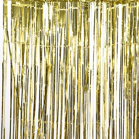 Lot de 2 rideaux à franges métallisées, décor de porte ou fond photo pour Noël et anniversaire (doré), 100 x 120 cm (1/5)