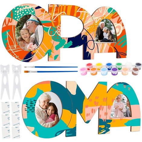 Kit de lettres en bois OPA OMA à peindre avec peinture et pinceaux (1/5)