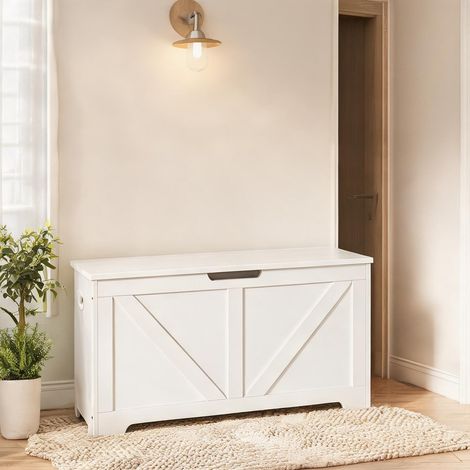 Banc de rangement en bois composite blanc avec coffre 76 L (1/5)
