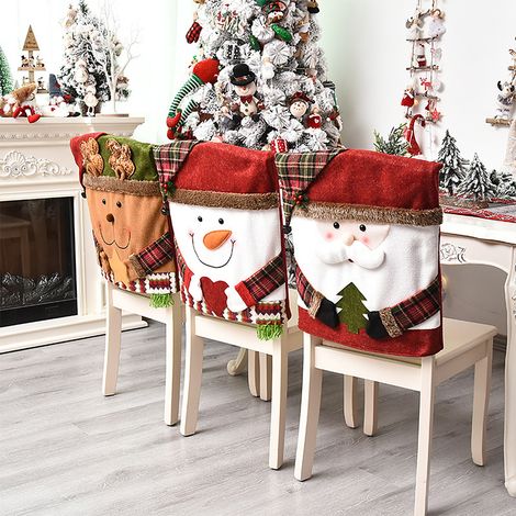 Un ensemble de 6 housses de chaises de Noël, douces, réutilisables et amovibles, avec un motif de Père Noël dessiné pour la salle à manger. (1/5)