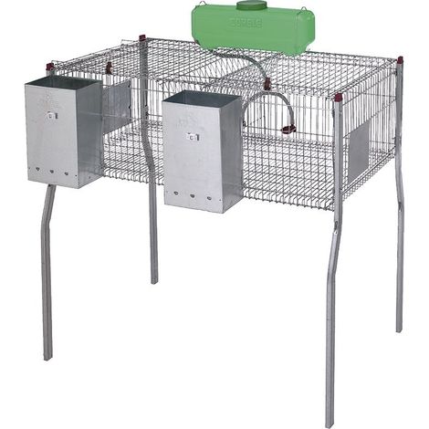 Verzinkter Kaninchenkäfig mit Trichtern und Tränken, 2 Abteilungen, Metallboden, 105 x 62 x 99 cm