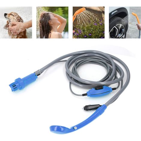 Douche Portative Camping à Flux d'eau Adjustable, Pompe Immergée avec Design Anti-Fuite et Sorties d'eau 3D pour une Utilisation Facile (ABS, 200cm, Bleu) (1/5)