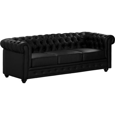 Divano CHESTERFIELD 3 posti in similpelle Nero