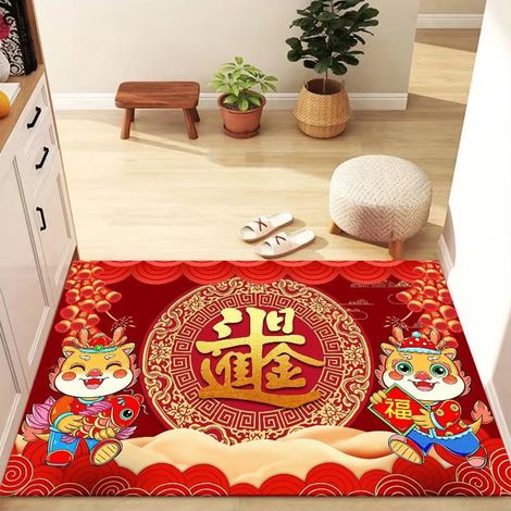 Tapis De Porte - Tapis D'Accueil Rouge 40x60 Cm - Pour Entrée Intérieure Ou Extérieure - Motif Année Du Dragon 2024 - 1 Pièce (1/5)
