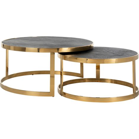 Tables gigognesbone lot de 2 - Noir sur piètement doré (1/3)