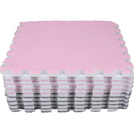 Lot de 10 tapis de sol en mousse peluche, lavables et emboîtables, à découper, doux et modulables, pour salon et chambre (5 gris + 5 pêche). (1/5)