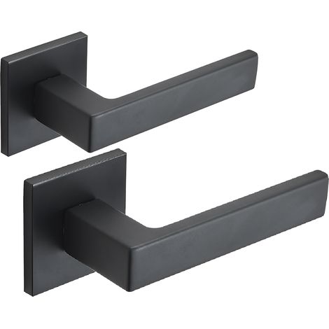 Poignée de porte carrée noire Kvadrato, rosace fine et moderne (1/3)