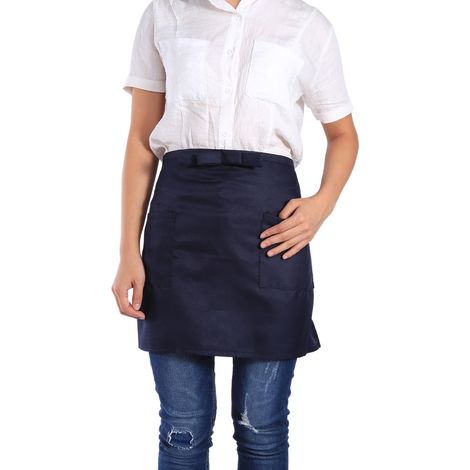 Tablier de cuisine taille mi-haute avec nœud, poche, bleu marine, pour chef, bistro, serveuse, café, bar, pub, serveur. (1/3)