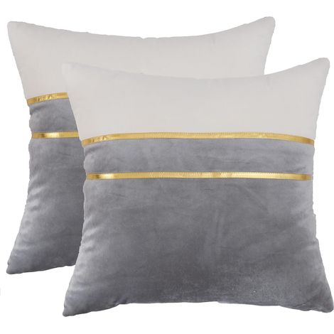 Lot de 2 taies d'oreiller décoratives 50x50 cm, épissage en gris, pour salon, chambre, maison. (1/4)