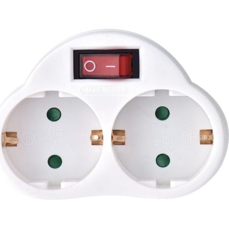 Perel Multiprise 2 prises, biplite avec interrupteur, biplite domino, double prise murale, 2 prises électrique Schuko type F mise à la terre Allemagne, usage intérieur, blanc (1/5)