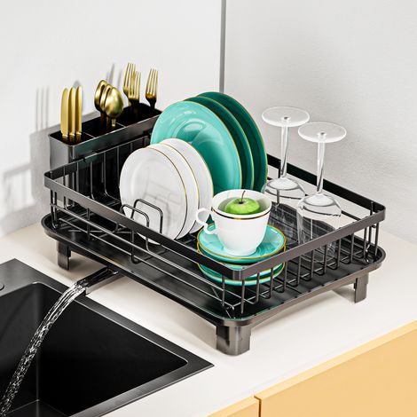 Rangement et Organisation de Cuisine, Organiseur D'évier avec Porte-Serviettes pour Éviers de Salle de Bains, Support de Cuisine pour Rangement Éponges, Produit Vaisselle, Savon,Noir (1/4)