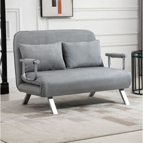 2-Sitzer-Schlafsofa mit verstellbarer Rückenlehne und Kissen, hellgrau HAVRYA (1/5)