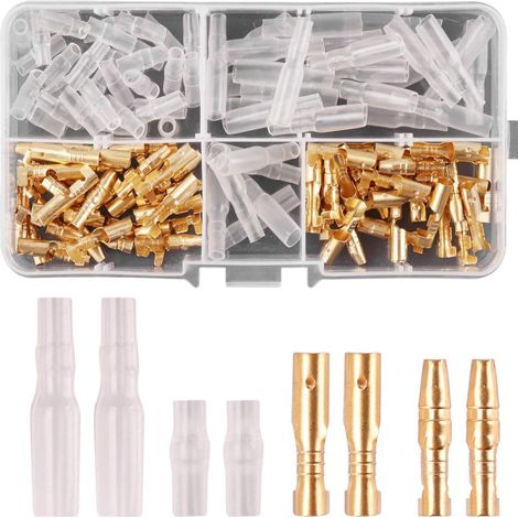 Kit de 120 connecteurs à broches de 3,9 mm, cosses mâles et femelles plaquées or avec gaine isolante, pour motos, voitures, bateaux et instruments électriques. (1/5)
