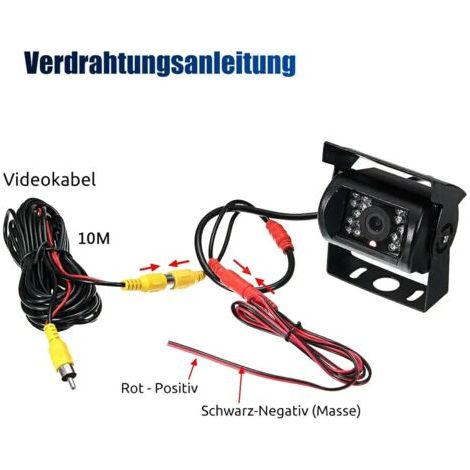 Caméra de Recul Grand Angle avec Vision Nocturne Infrarouge et Câble Vidéo de 10 m - - Idéale pour Voiture et Camping-Car. Étanche et Facile à Installer (1/5)
