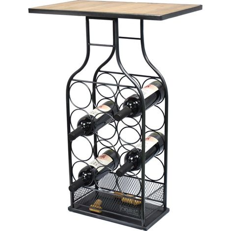 75cm Wine Rack Table - Metal/Wood - L51 x W31 x H75 cm