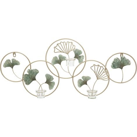 Porta candele da muro Greenery in ferro e vetro con decorazioni botaniche multicolore