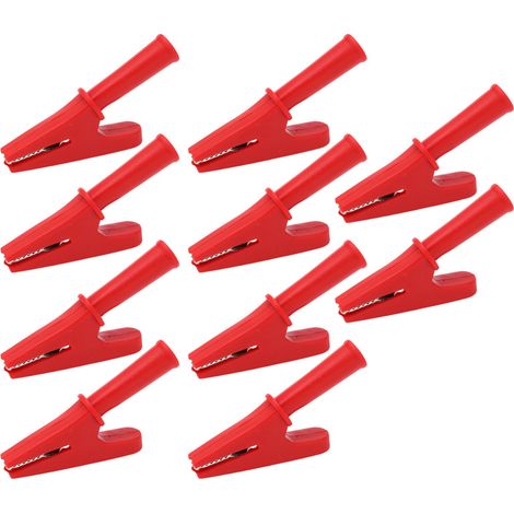 Paquete de 10 pinzas de prueba eléctricas, corriente de 20 A, abertura de 10 mm (rojas)