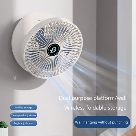 Ventilateur portable pliable avec batterie rechargeable pour fixation murale et circulation d\'air-1200mAh