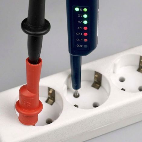 Le testeur de tension 400 avec stylo de test à affichage LED mesure la tension alternative et continue de 6 à 400 V, y compris la mesure de tension triphasée
